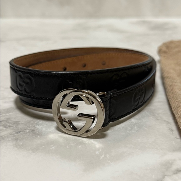 Gucci Kids Black Belt with Silver Buckle - Picture 1 of 15